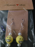 Laughing Emoji Pearl Bead Fish Hook Earrings – Handmade Fun Dangle Earrings