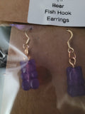 Purple Gummy Bear Gold Squiggle Fish Hook Earrings – Handmade Fun Dangle Earrings