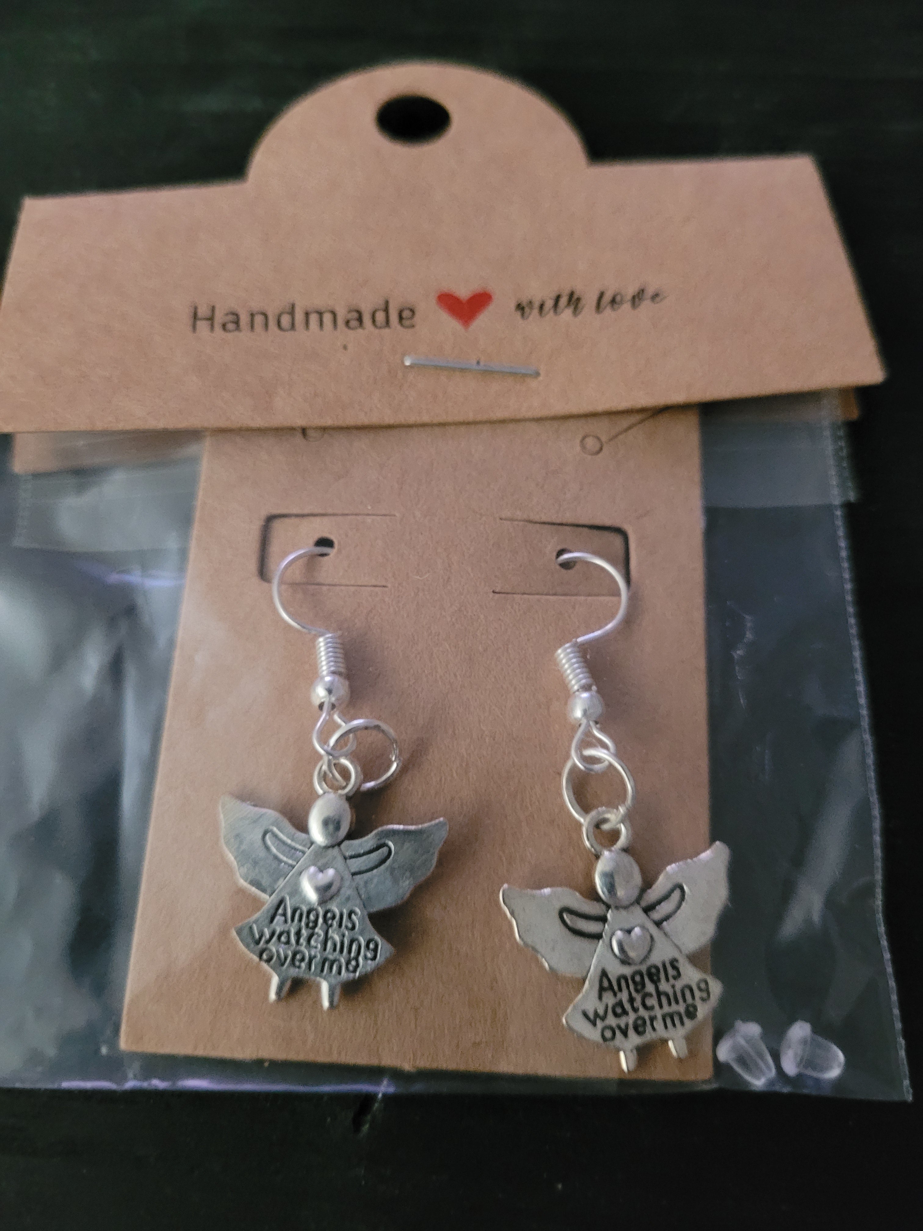 Angels Watching Over Me Silver Guardian Angel Fish Hook Earrings – Handmade Inspirational Dangle Earrings