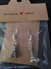 Silver Eiffel Tower Fish Hook Earrings – Handmade Paris Dangle Earrings