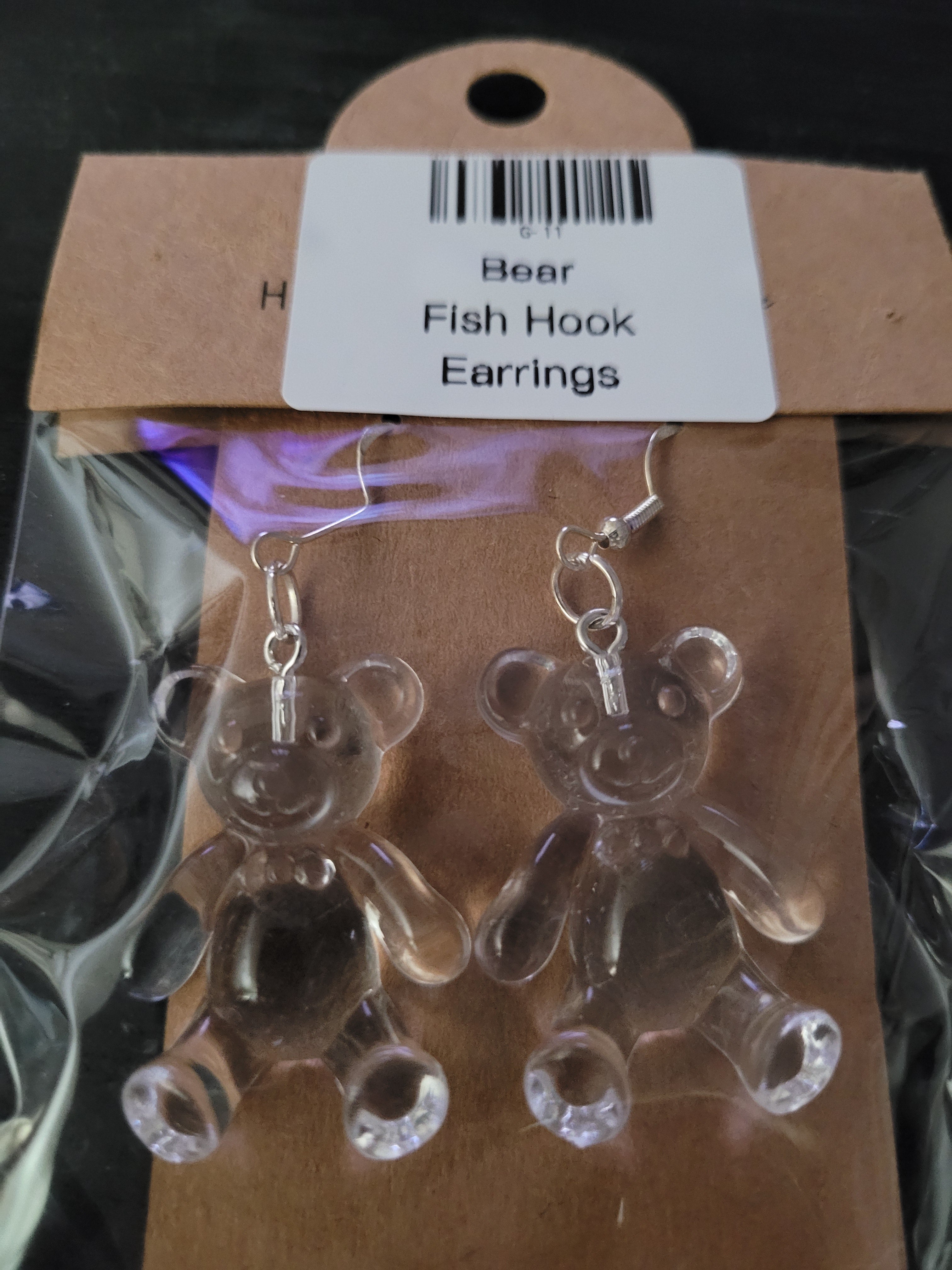 Clear Crystal Gummy Bear Fish Hook Earrings – Handmade Fun Dangle Earrings