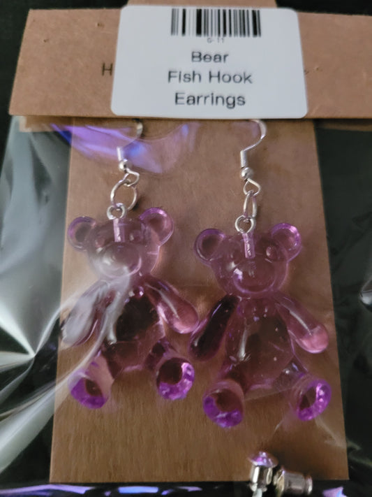 Pink Translucent Gummy Bear Fish Hook Earrings – Handmade Fun Dangle Earrings