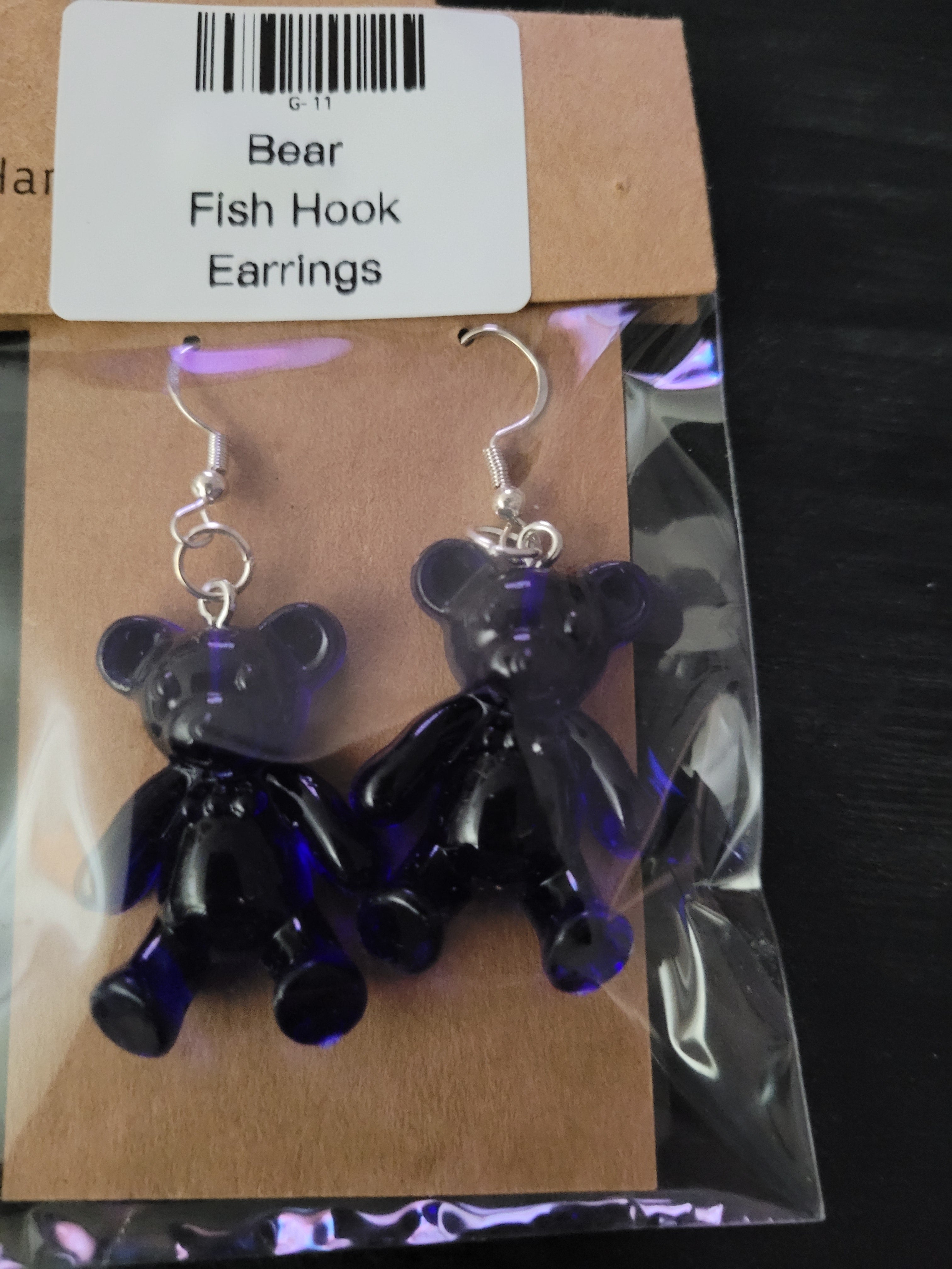 Navy Blue Translucent Gummy Bear Fish Hook Earrings – Handmade Bold Dangle Earrings