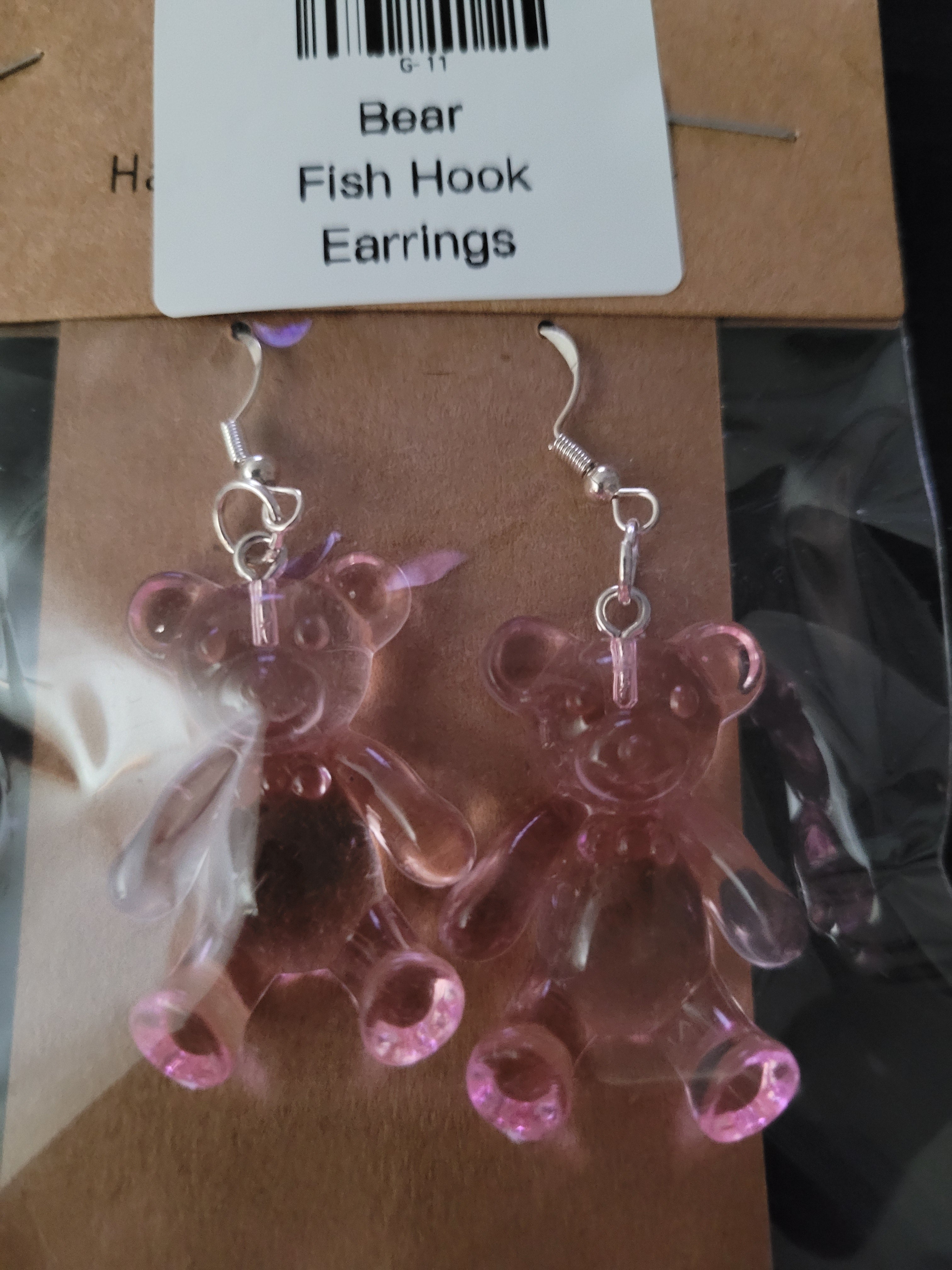 Bubblegum Pink Translucent Gummy Bear Fish Hook Earrings – Handmade Fun Dangle Earrings