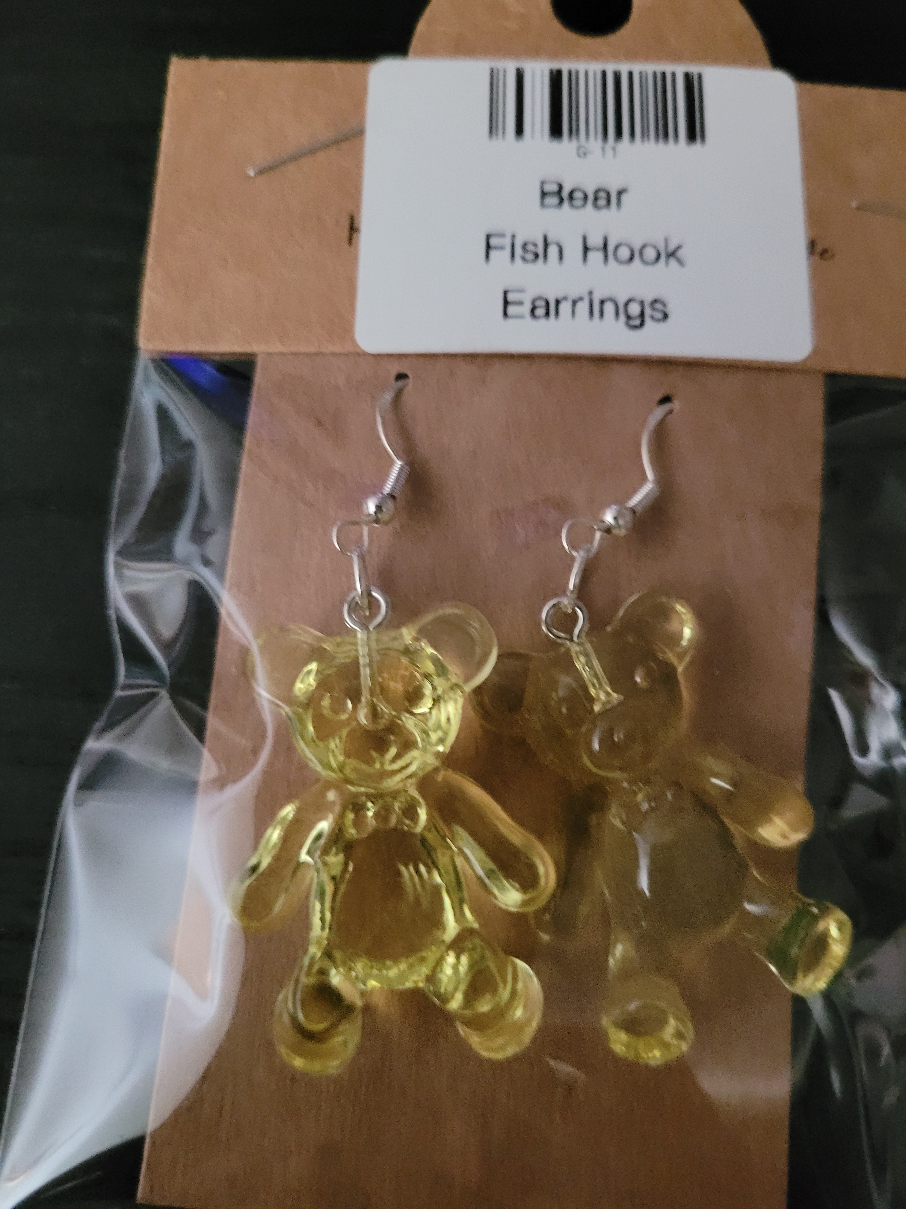 Lemon Yellow Translucent Gummy Bear Fish Hook Earrings – Handmade Fun Dangle Earrings