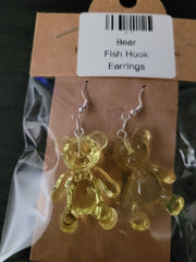 Lemon Yellow Translucent Gummy Bear Fish Hook Earrings – Handcrafted Fun Dangle Earrings