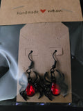 Black Spider Red Crystal Fish Hook Earrings – Handmade Gothic Dangle Earrings