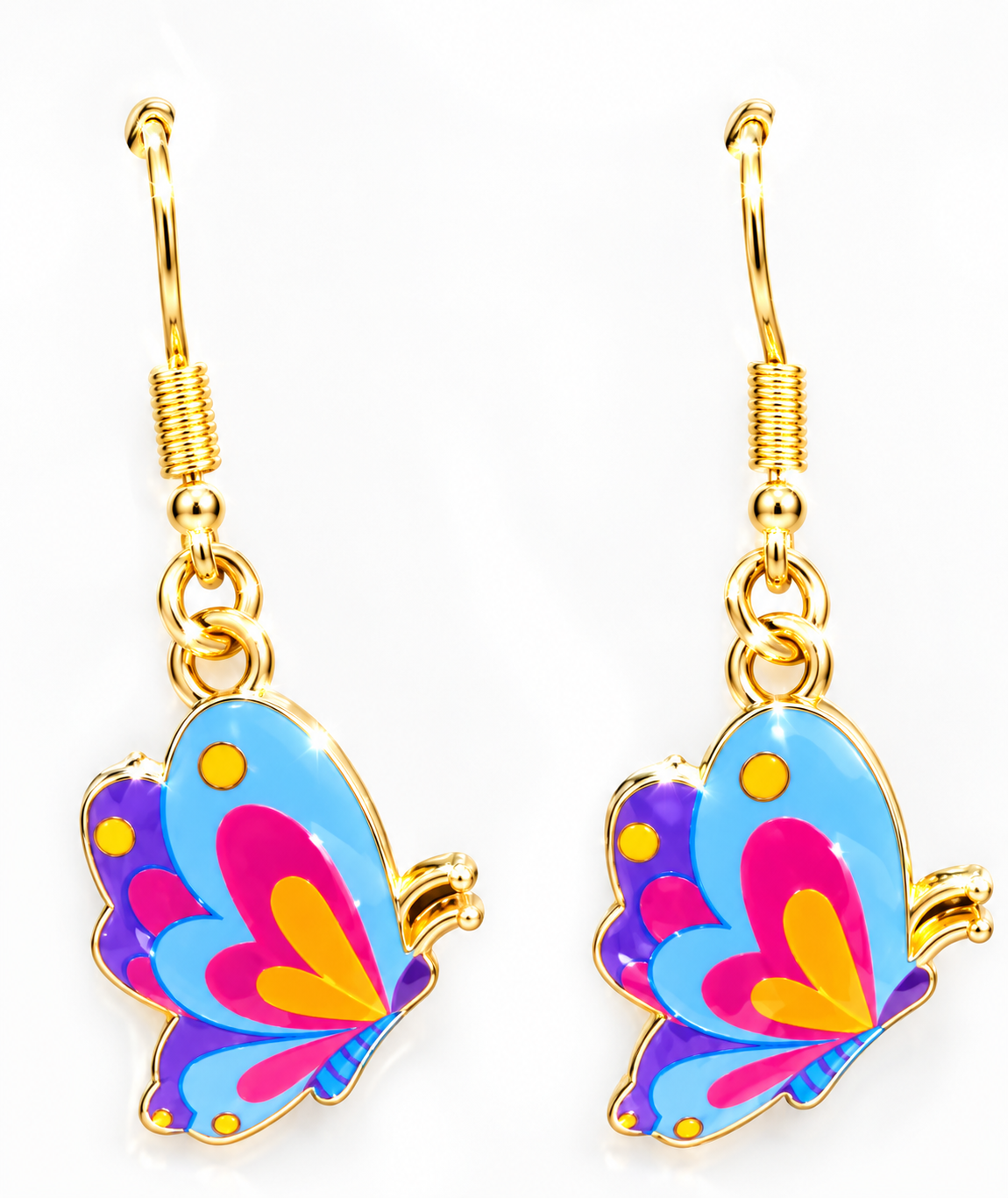 Purple & Blue Butterfly Enamel Drop Earrings