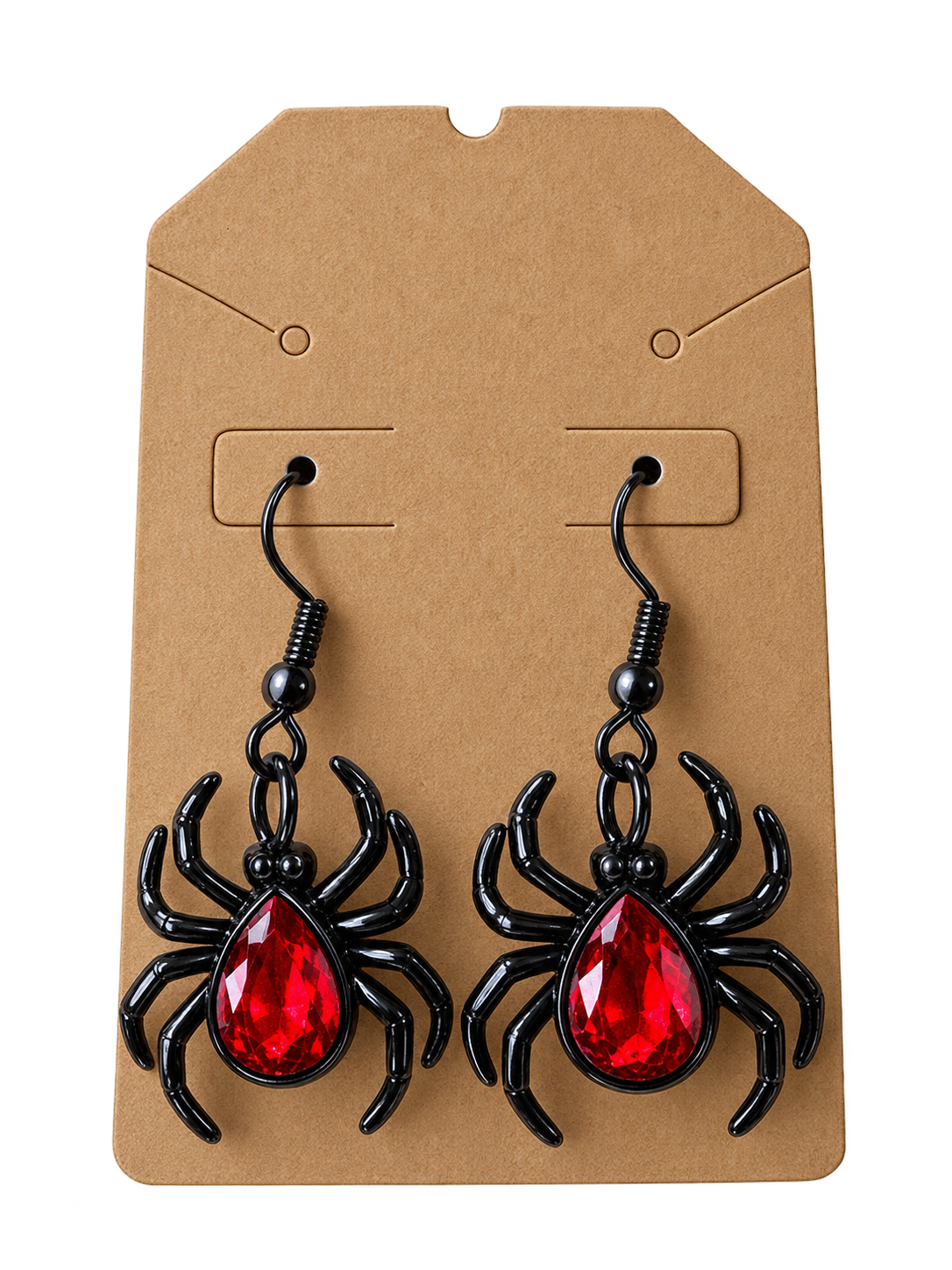 Black Spider Red Crystal Fishhook Earrings – Handcrafted Gothic Dangle Earrings