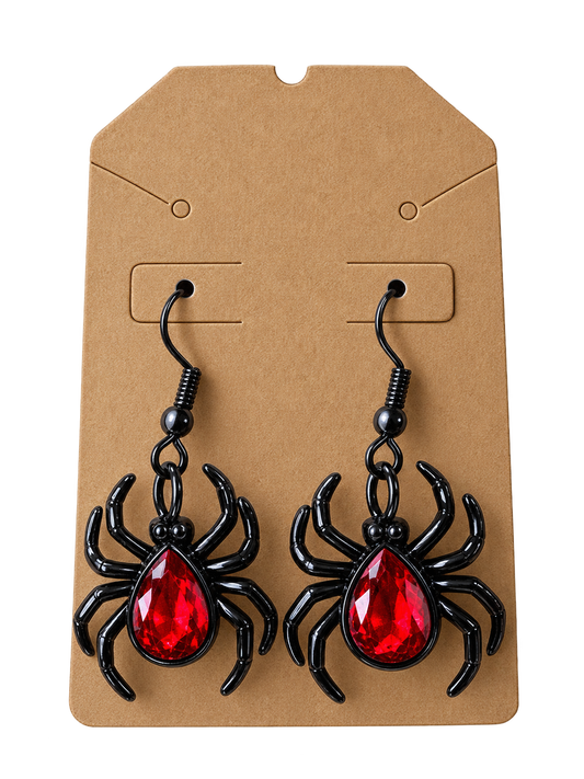 Black Spider Red Crystal Fishhook Earrings – Handcrafted Gothic Dangle Earrings