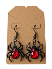 Black Spider Red Crystal Fishhook Earrings – Handcrafted Gothic Dangle Earrings