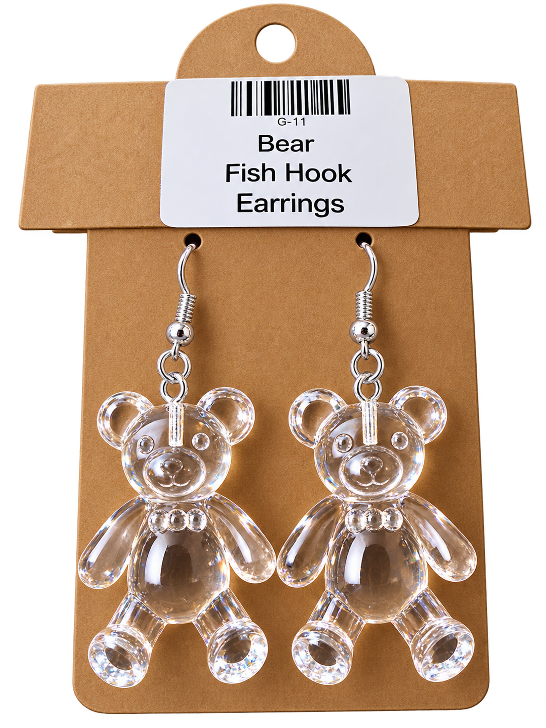 Clear Crystal Gummy Bear Fish Hook Earrings – Handmade Fun Dangle Earrings