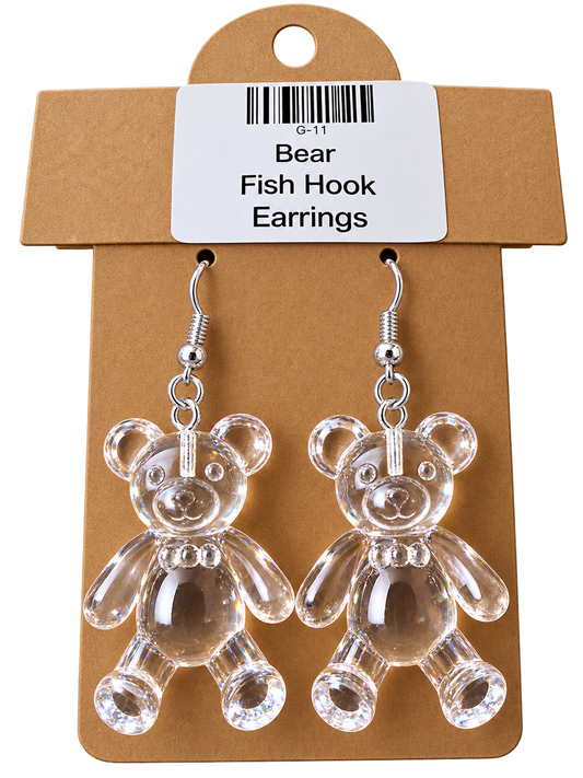 Clear Crystal Gummy Bear Fish Hook Earrings – Handmade Fun Dangle Earrings