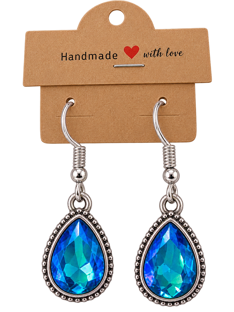 Blue Aurora Crystal Teardrop Fish Hook Earrings – Handmade Dangle Earrings